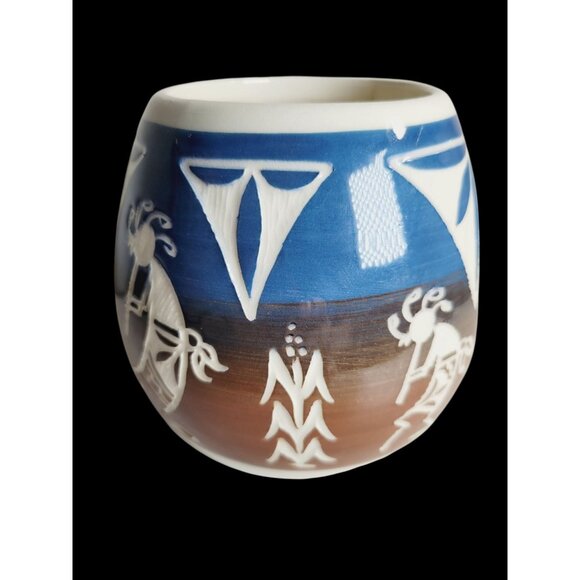 Kokopelli Mug Native American Stoneware Coffee Tea Blue Brown Southwestern - Picture 5 of 9